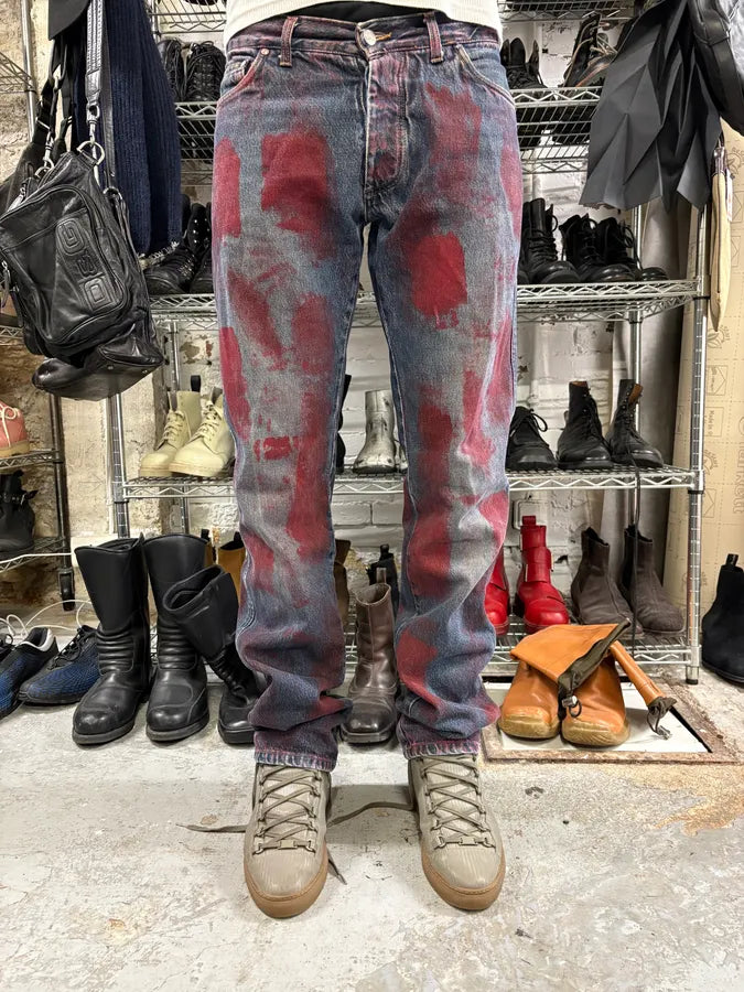 2000s Daniele Alessandrini Blurred Painted Blue Denim Jeans TUuyKem 0