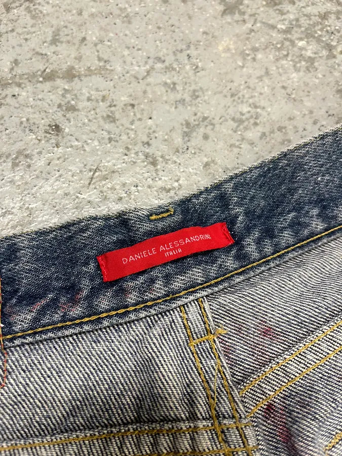 2000s Daniele Alessandrini Blurred Painted Blue Denim Jeans TUuyKem 11