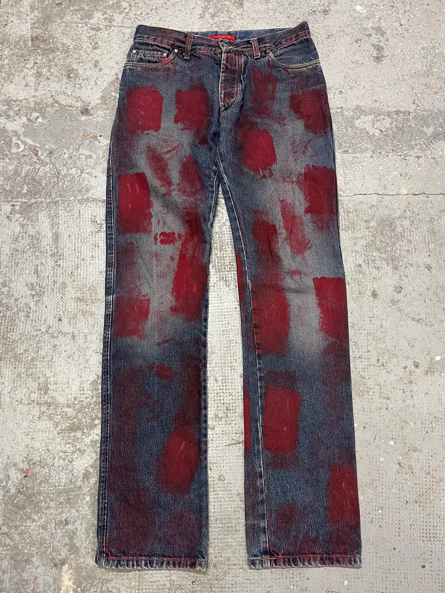 2000s Daniele Alessandrini Blurred Painted Blue Denim Jeans TUuyKem 5