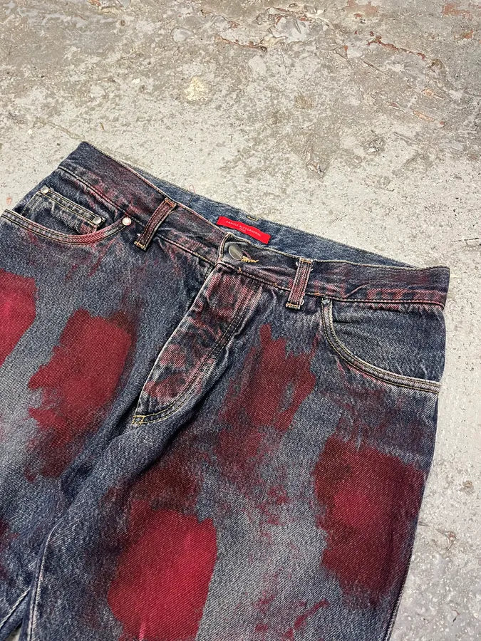 2000s Daniele Alessandrini Blurred Painted Blue Denim Jeans TUuyKem 6
