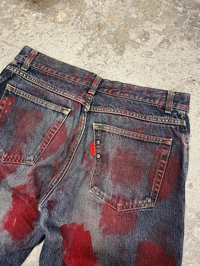 2000s Daniele Alessandrini Blurred Painted Blue Denim Jeans TUuyKem 8