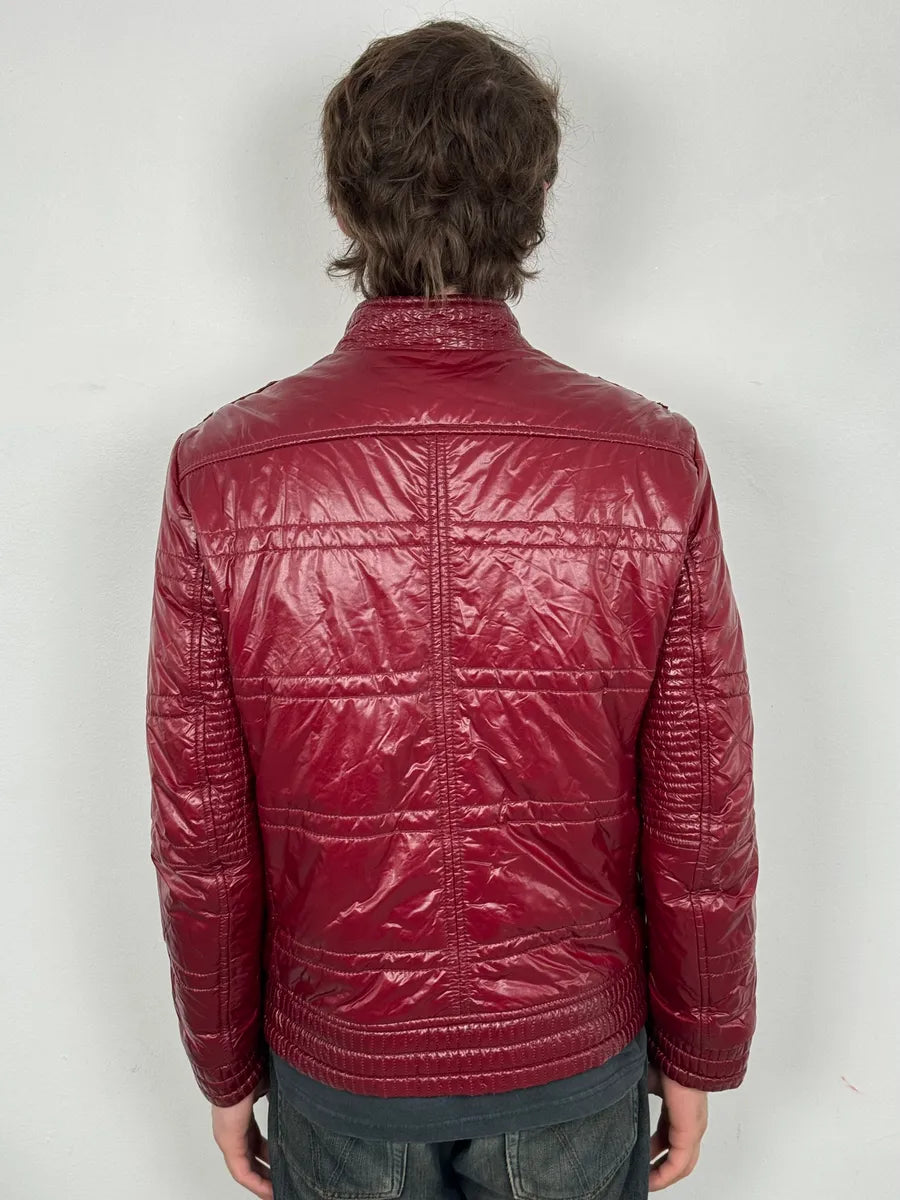 2000s Daniele Alessandrini Bordeaux Patent British Puffer Jacket zkOmvVm 2