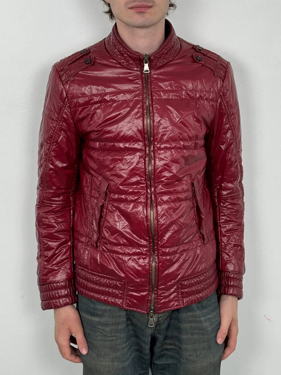 2000s Daniele Alessandrini Bordeaux Patent British Puffer Jacket zkOmvVm 1