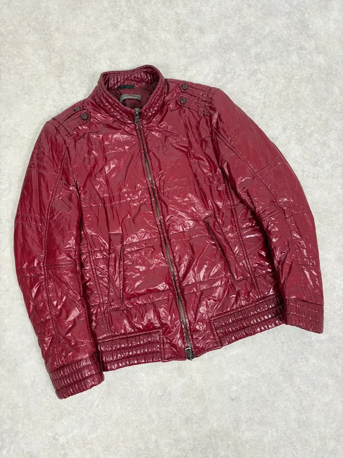 2000s Daniele Alessandrini Bordeaux Patent British Puffer Jacket zkOmvVm 3
