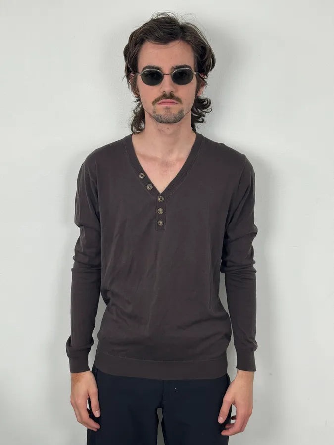 2000s Daniele Alessandrini Brown Henley Longsleeve SQaUsQi 1