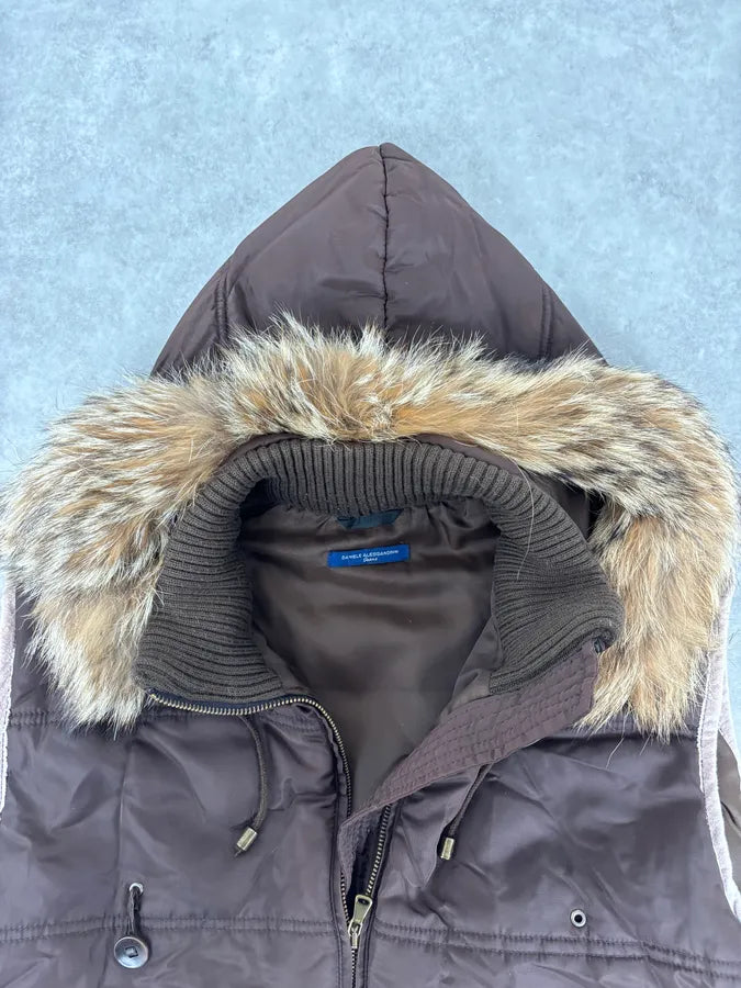 2000s Daniele Alessandrini Brown Fur Hodded Puffer Vest wSwjscd 10