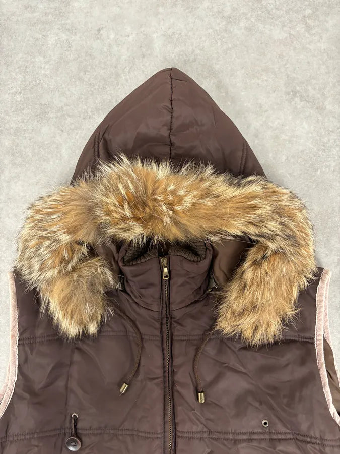 2000s Daniele Alessandrini Brown Fur Hodded Puffer Vest wSwjscd 3