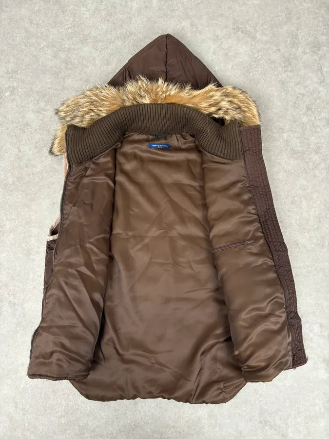 2000s Daniele Alessandrini Brown Fur Hodded Puffer Vest wSwjscd 6