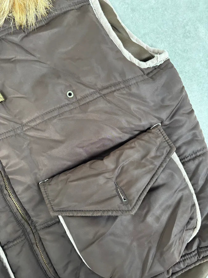2000s Daniele Alessandrini Brown Fur Hodded Puffer Vest wSwjscd 8