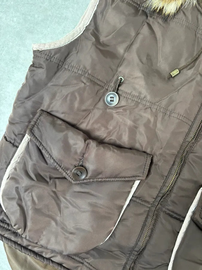 2000s Daniele Alessandrini Brown Fur Hodded Puffer Vest wSwjscd 7