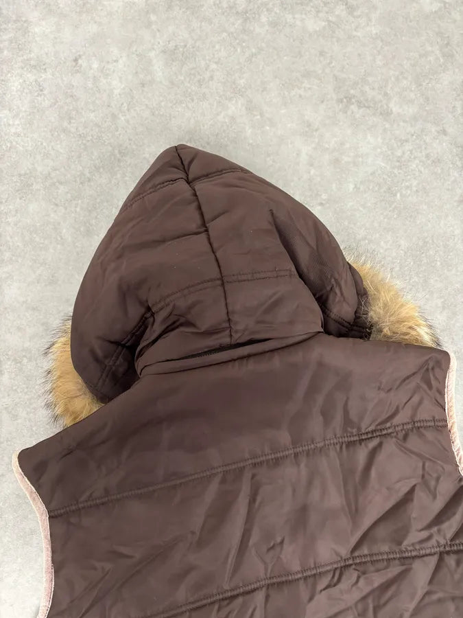 2000s Daniele Alessandrini Brown Fur Hodded Puffer Vest wSwjscd 5