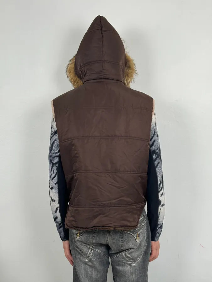 2000s Daniele Alessandrini Brown Fur Hodded Puffer Vest wSwjscd 2
