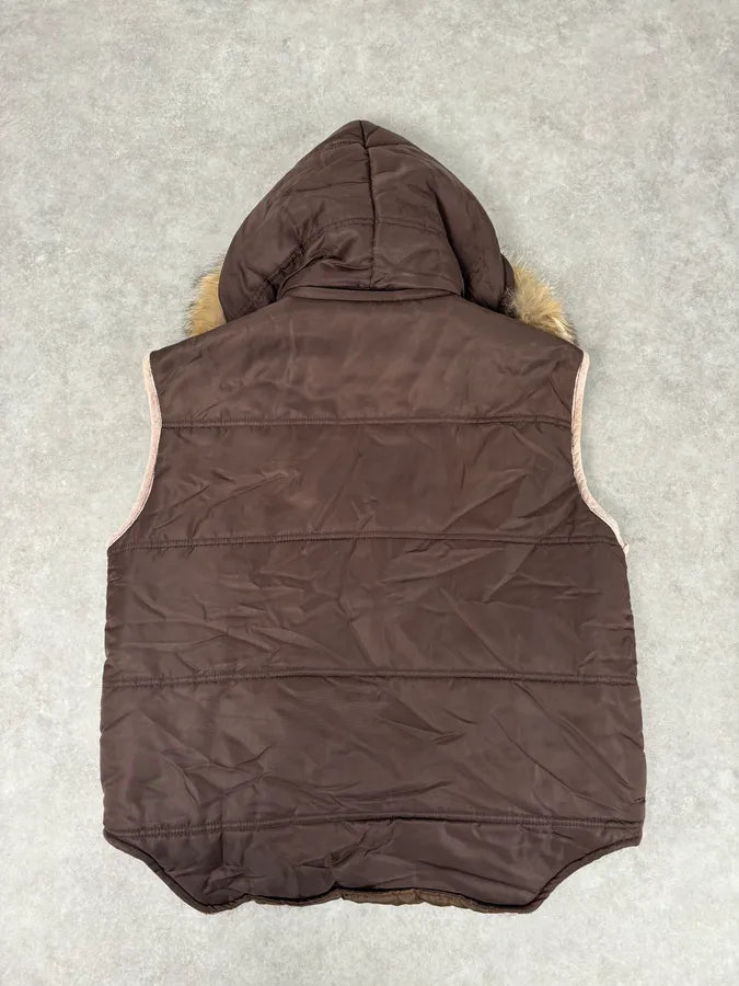 2000s Daniele Alessandrini Brown Fur Hodded Puffer Vest wSwjscd 4