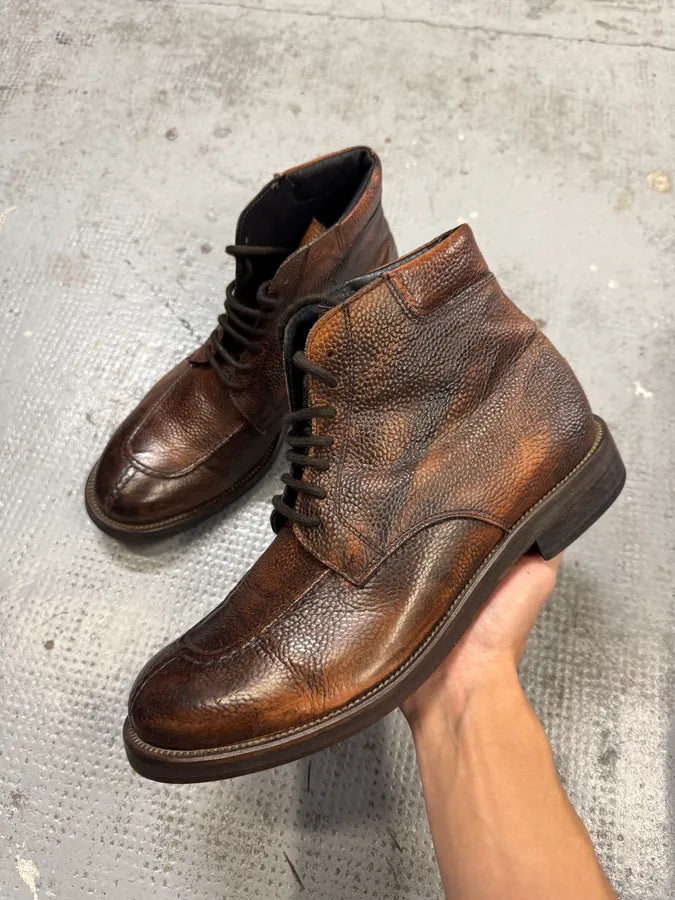 2000s Daniele Alessandrini Brown Grain Leather Boots FVmOFEB 0