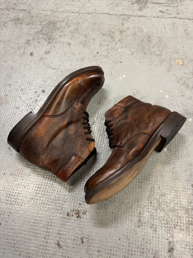 2000s Daniele Alessandrini Brown Grain Leather Boots FVmOFEB 4