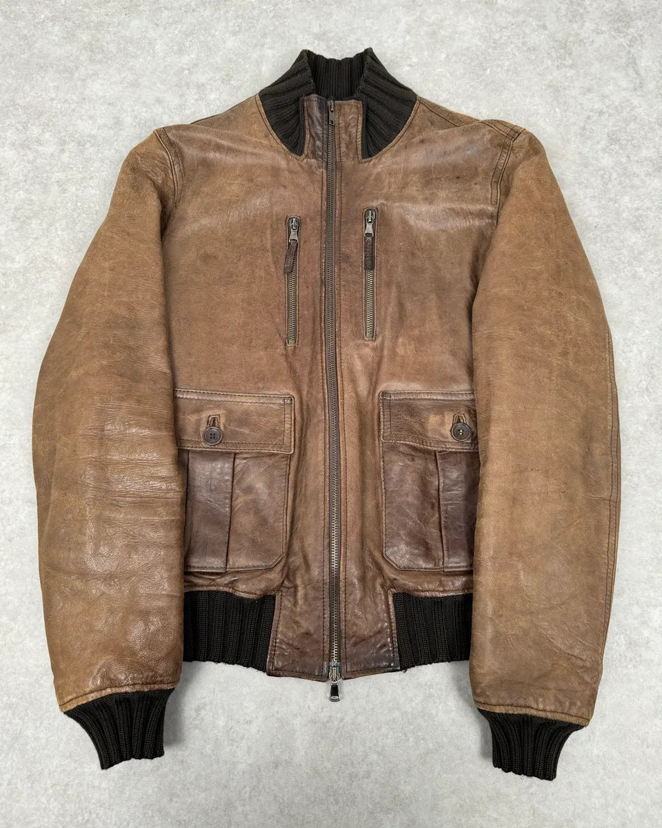 2000s Daniele Alessandrini Brown Leather Jacket bixEyIZ 0
