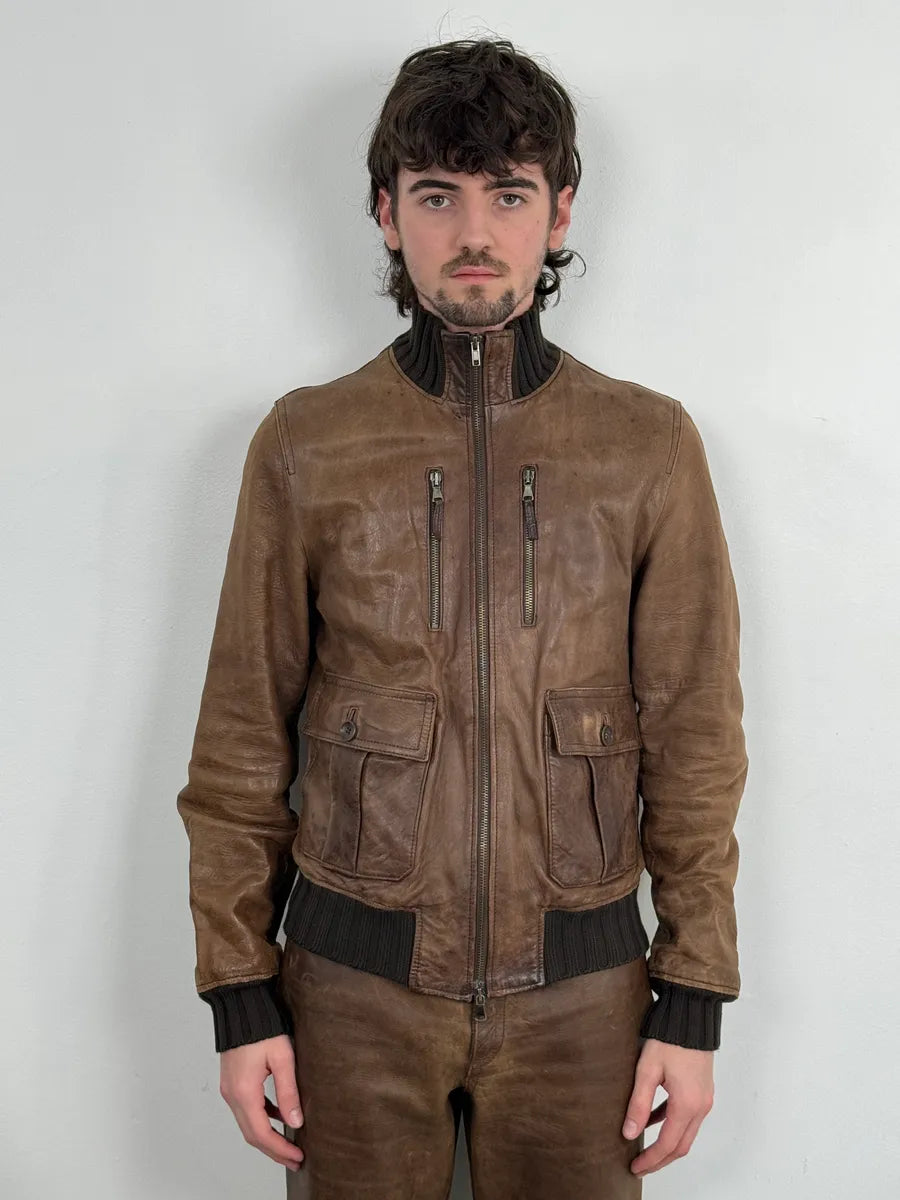 2000s Daniele Alessandrini Brown Leather Jacket bixEyIZ 1