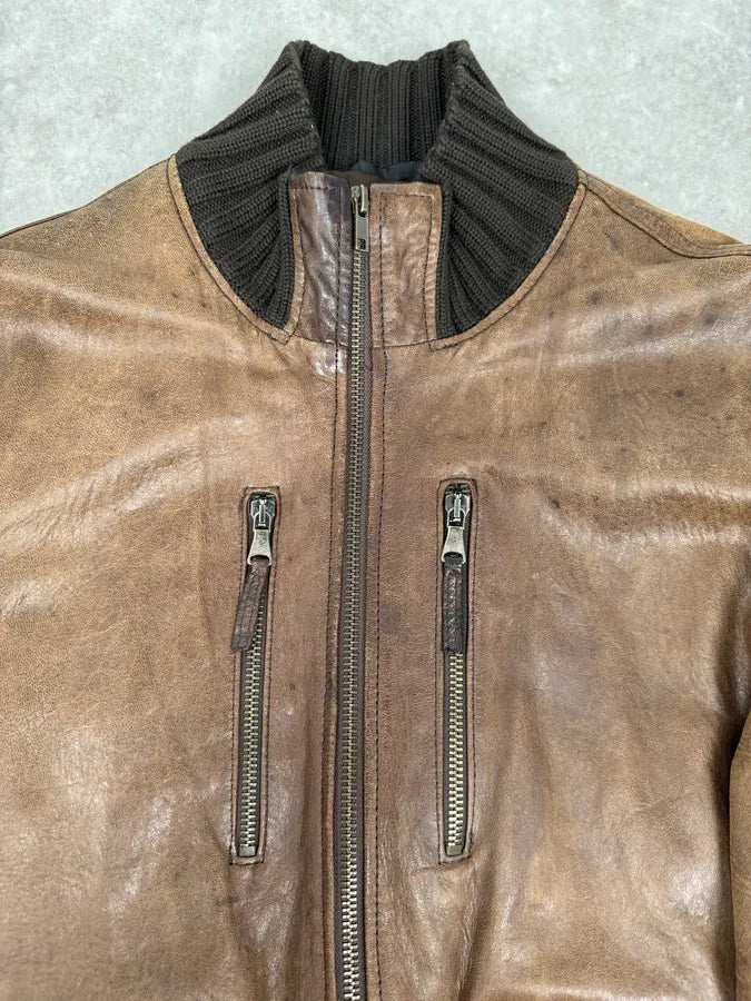 2000s Daniele Alessandrini Brown Leather Jacket bixEyIZ 4