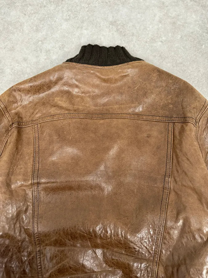 2000s Daniele Alessandrini Brown Leather Jacket bixEyIZ 7