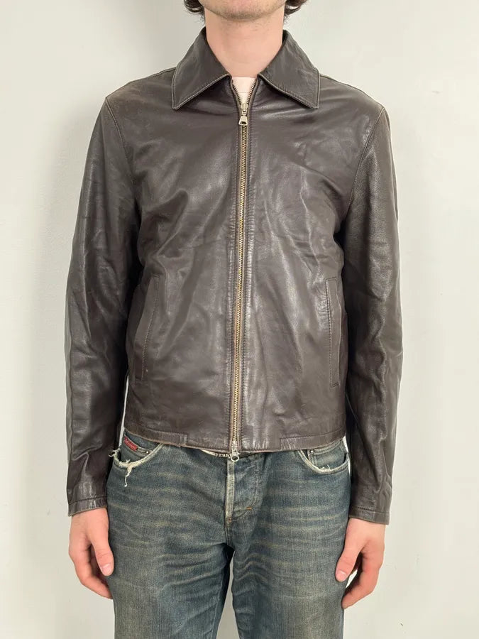 2000s Daniele Alessandrini Cropped Brown Leather Jacket flsrFLA 1