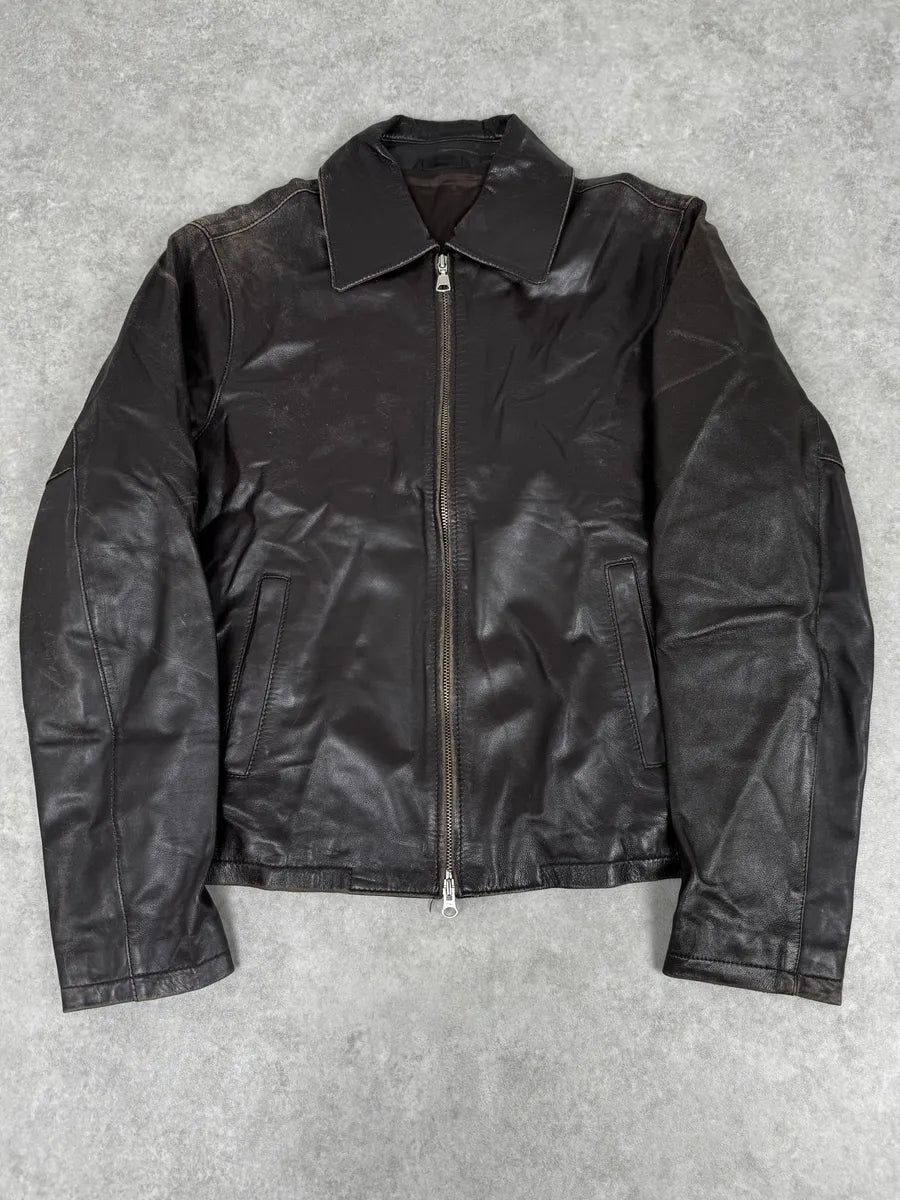 2000s Daniele Alessandrini Cropped Brown Leather Jacket flsrFLA 0