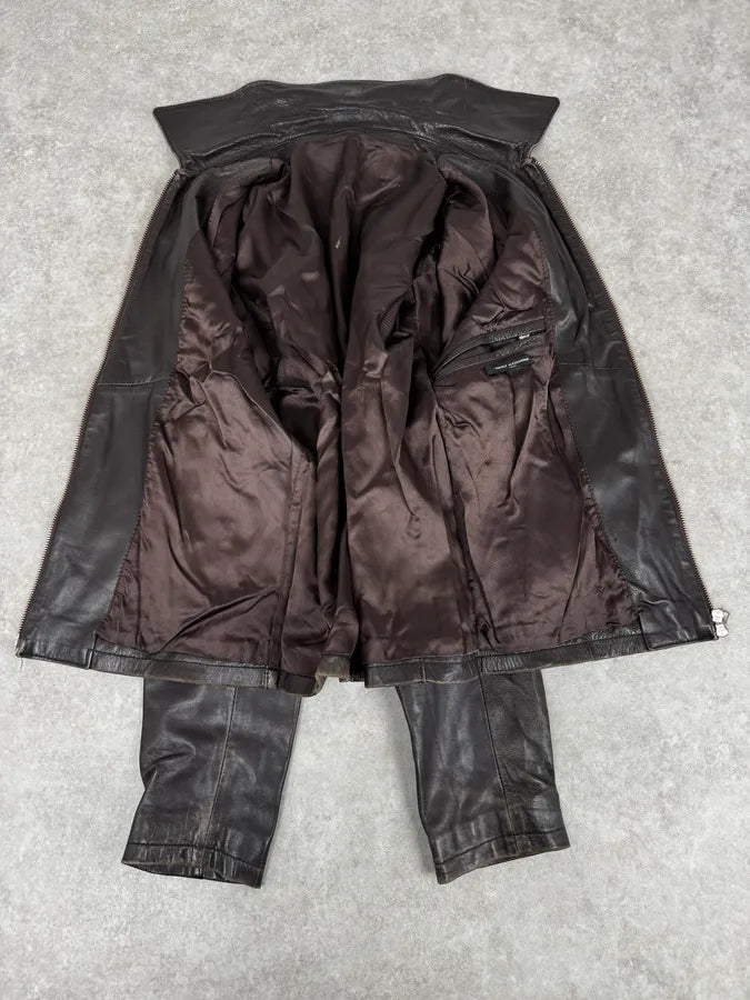 2000s Daniele Alessandrini Cropped Brown Leather Jacket flsrFLA 6