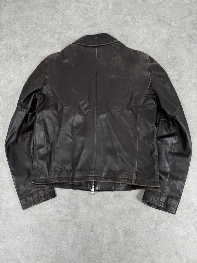 2000s Daniele Alessandrini Cropped Brown Leather Jacket flsrFLA 3