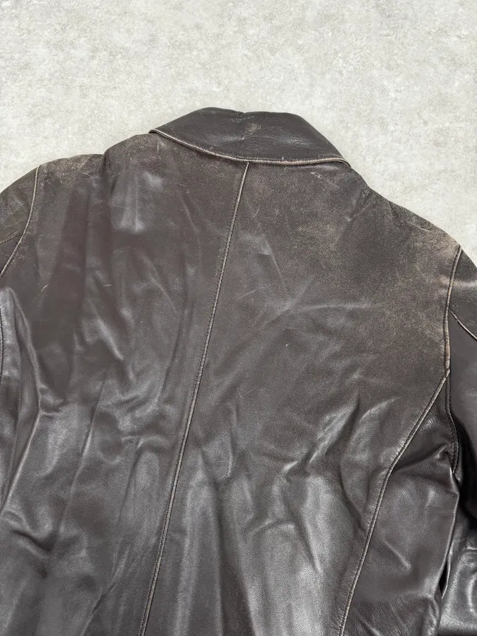 2000s Daniele Alessandrini Cropped Brown Leather Jacket flsrFLA 5