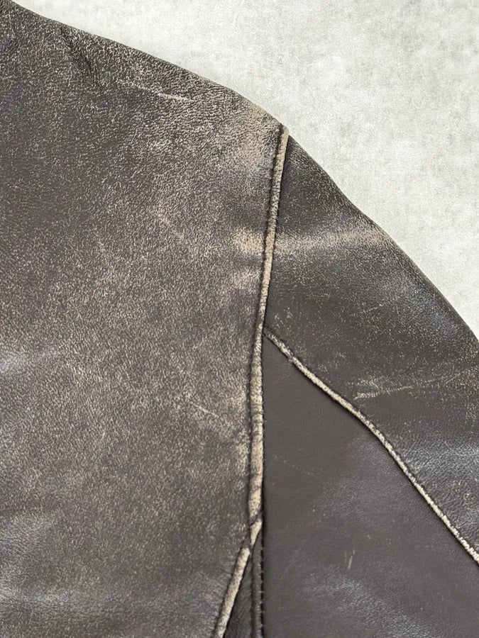 2000s Daniele Alessandrini Cropped Brown Leather Jacket flsrFLA 8