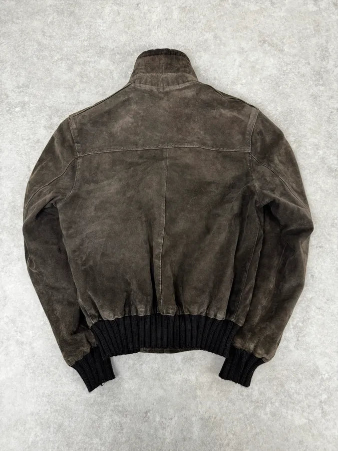 2000s Daniele Alessandrini Brown Suede Leather Bomber Jacket VrcpXWv 3