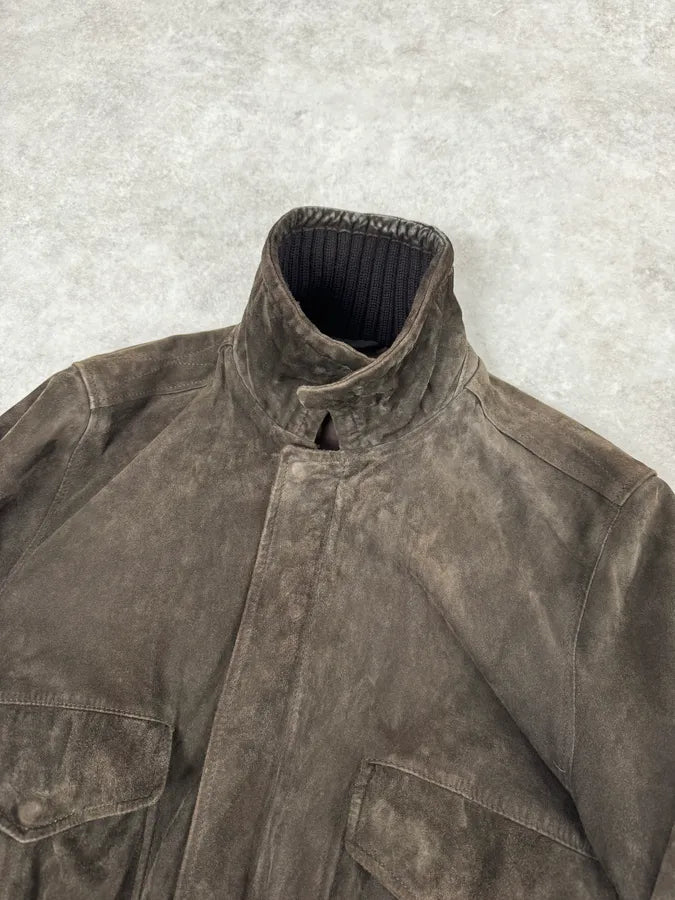 2000s Daniele Alessandrini Brown Suede Leather Bomber Jacket VrcpXWv 5
