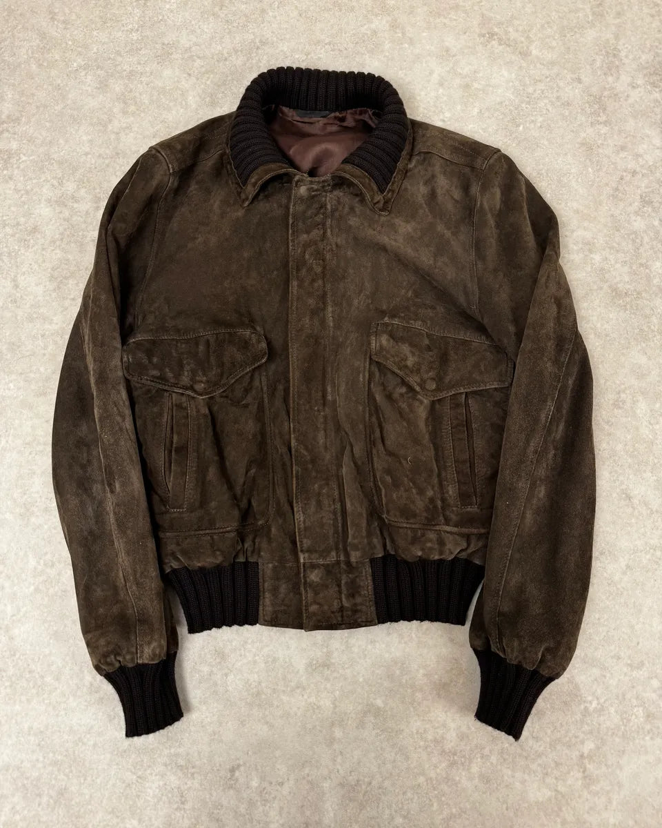 2000s Daniele Alessandrini Brown Suede Leather Bomber Jacket VrcpXWv 0