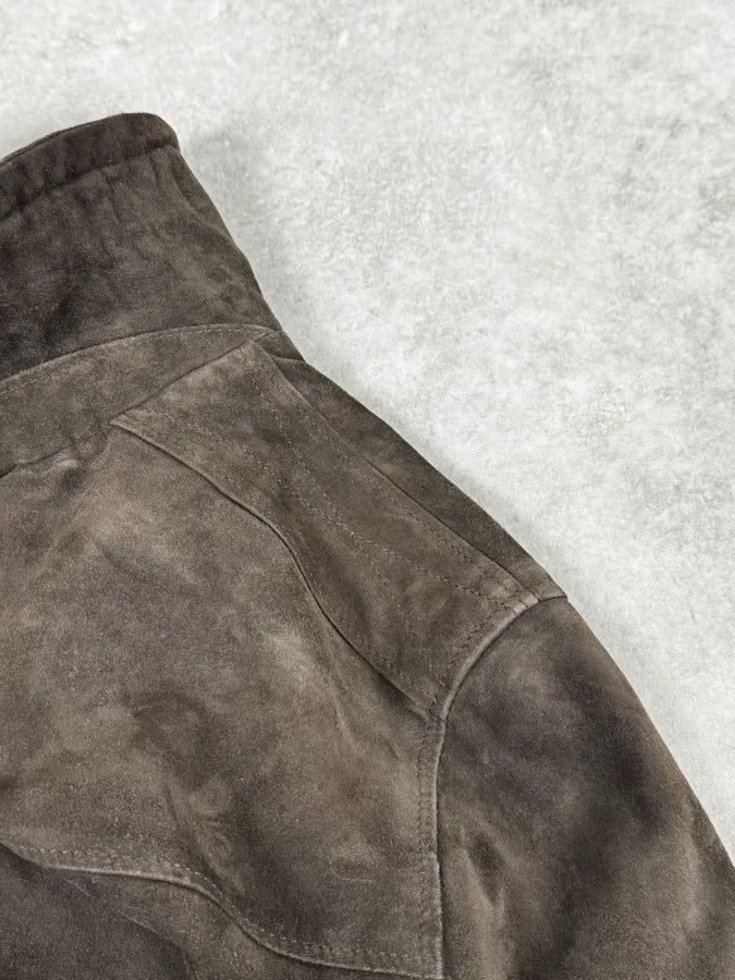 2000s Daniele Alessandrini Brown Suede Leather Bomber Jacket VrcpXWv 9