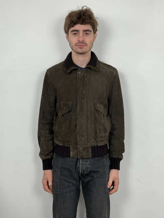 2000s Daniele Alessandrini Brown Suede Leather Bomber Jacket VrcpXWv 1