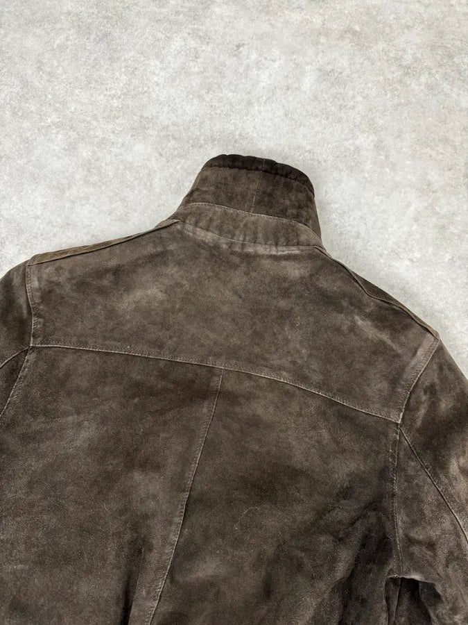 2000s Daniele Alessandrini Brown Suede Leather Bomber Jacket VrcpXWv 6
