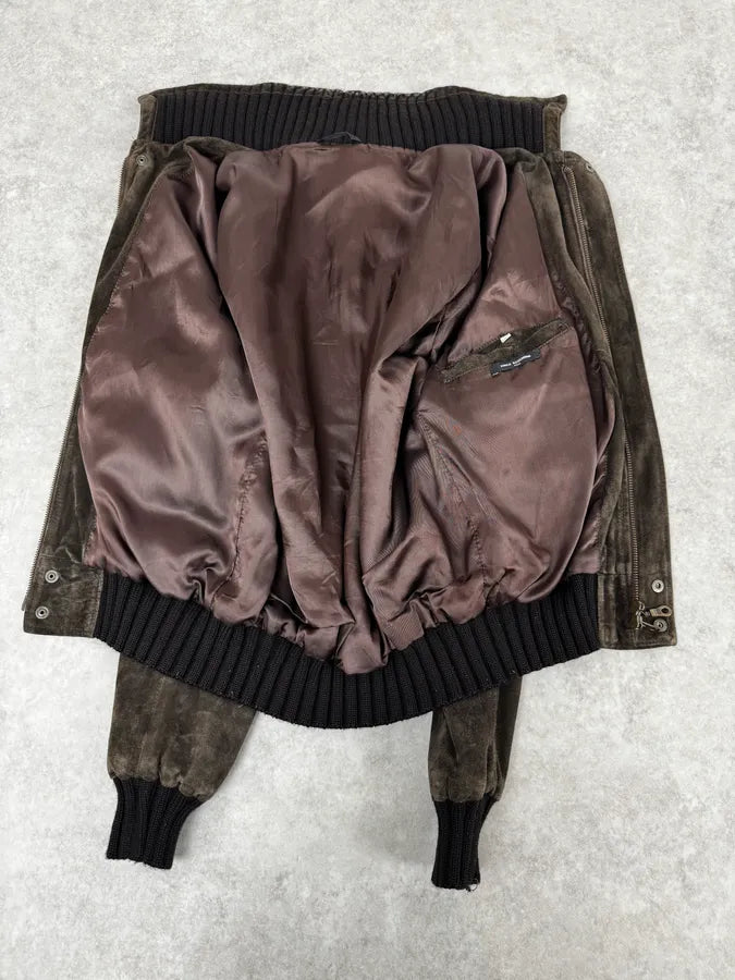 2000s Daniele Alessandrini Brown Suede Leather Bomber Jacket VrcpXWv 7