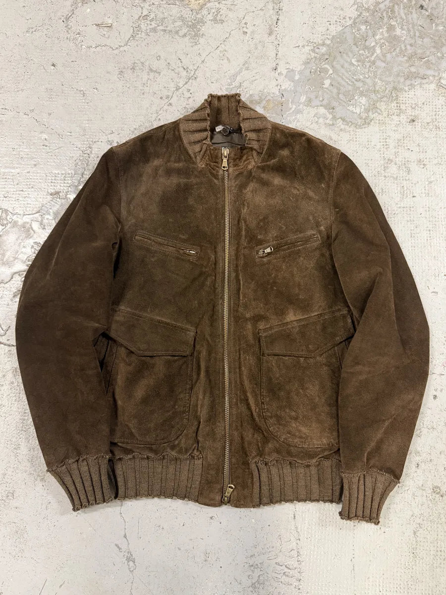 2000s Daniele Alessandrini Brown Suede Leather Distressed Bomber Jacket gzceINj 0