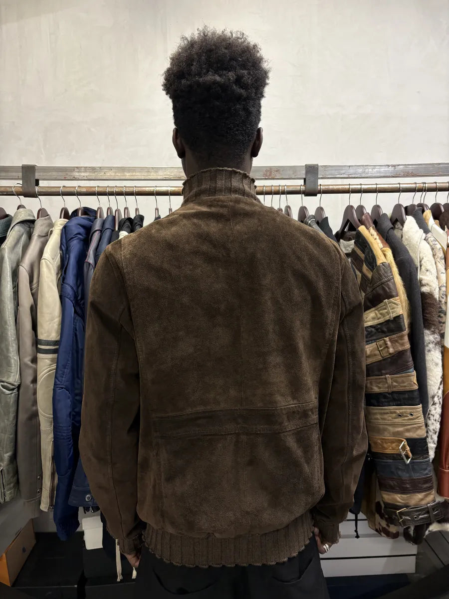 2000s Daniele Alessandrini Brown Suede Leather Distressed Bomber Jacket gzceINj 2