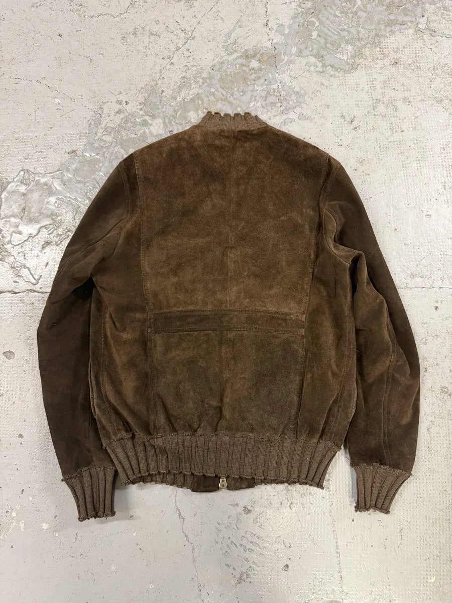 2000s Daniele Alessandrini Brown Suede Leather Distressed Bomber Jacket gzceINj 3