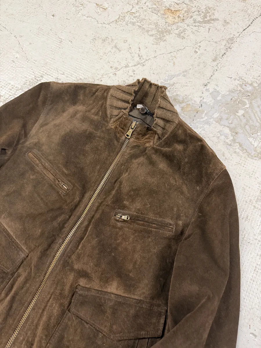 2000s Daniele Alessandrini Brown Suede Leather Distressed Bomber Jacket gzceINj 4