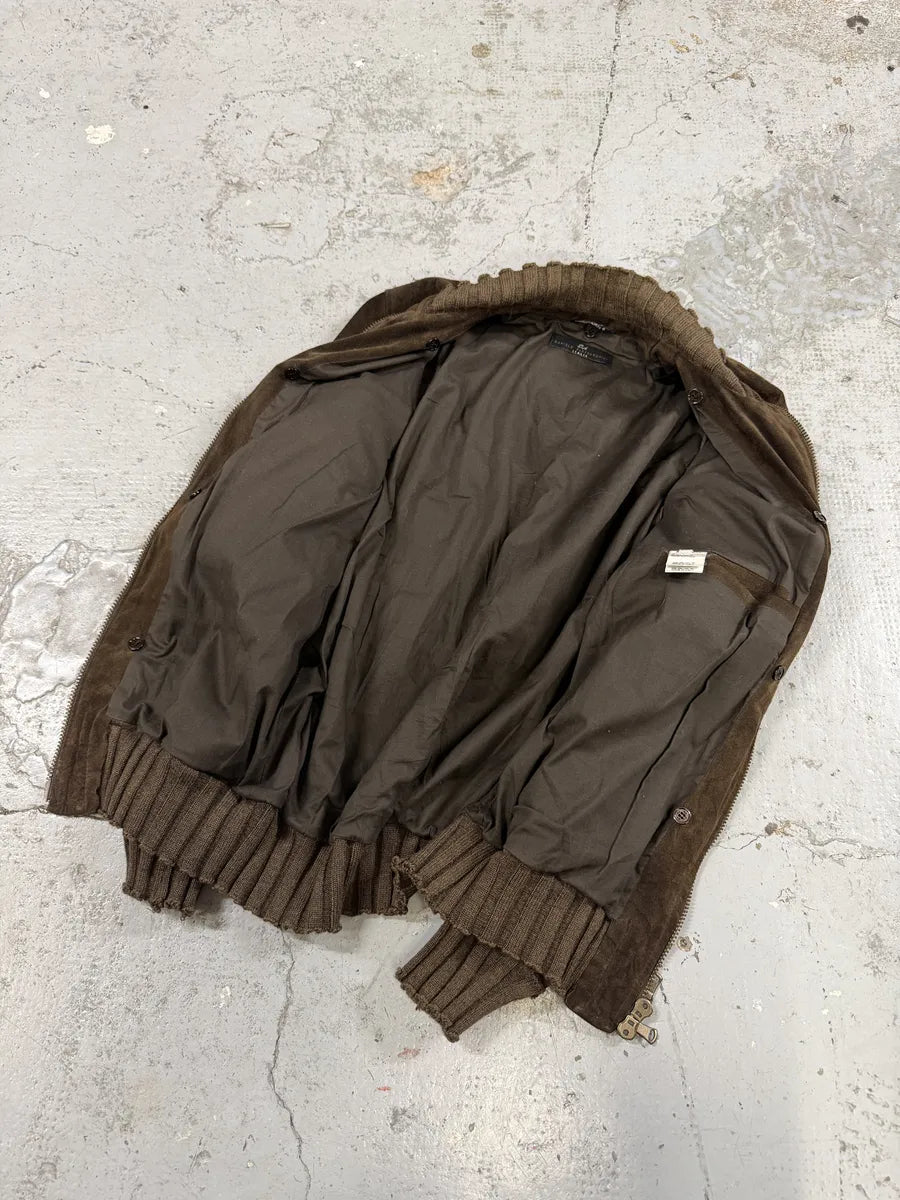 2000s Daniele Alessandrini Brown Suede Leather Distressed Bomber Jacket gzceINj 5
