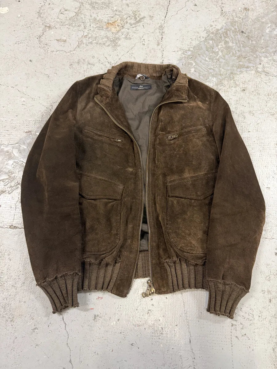 2000s Daniele Alessandrini Brown Suede Leather Distressed Bomber Jacket gzceINj 8