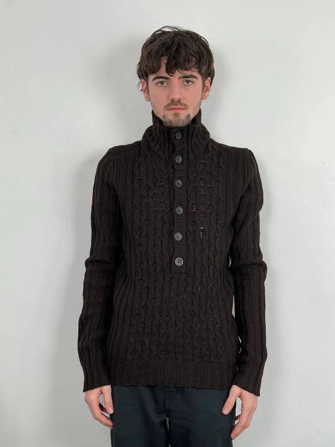 2000s Daniele Alessandrini Brown Wool Buttoned Sweater TVHwywA 0
