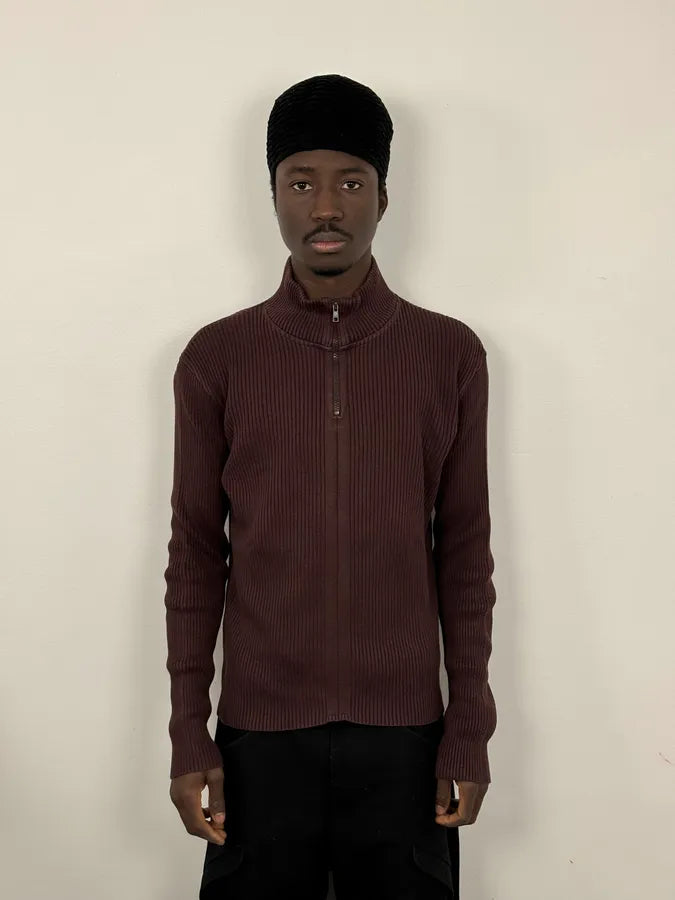 2000s Daniele Alessandrini Burgundy Zip-Up Sweater hBhNkyE 1