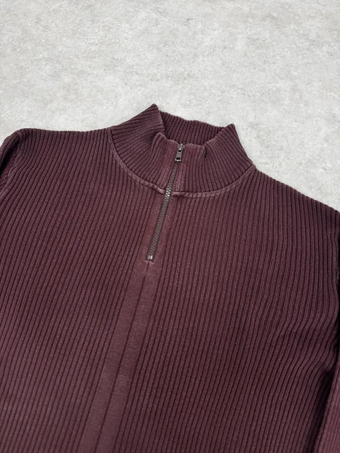 2000s Daniele Alessandrini Burgundy Zip-Up Sweater hBhNkyE 4