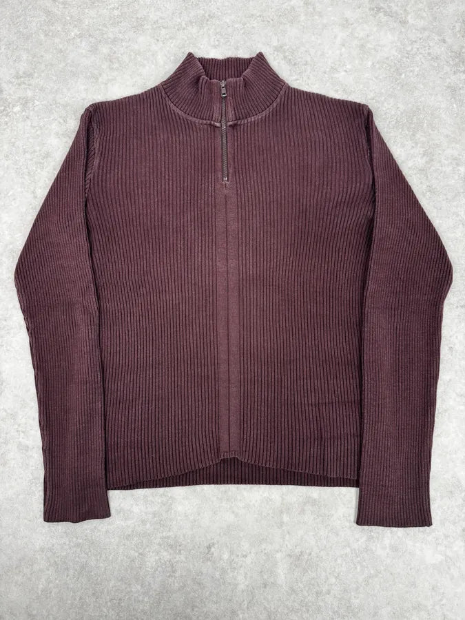 2000s Daniele Alessandrini Burgundy Zip-Up Sweater hBhNkyE 0