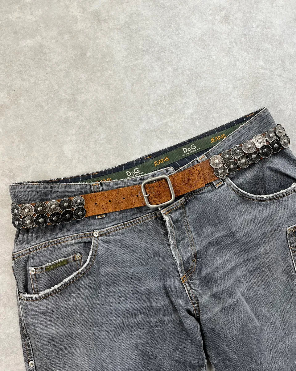 2000s Daniele Alessandrini Brown Hybrid Liberty Coin Leather Belt hQtJhlG 0
