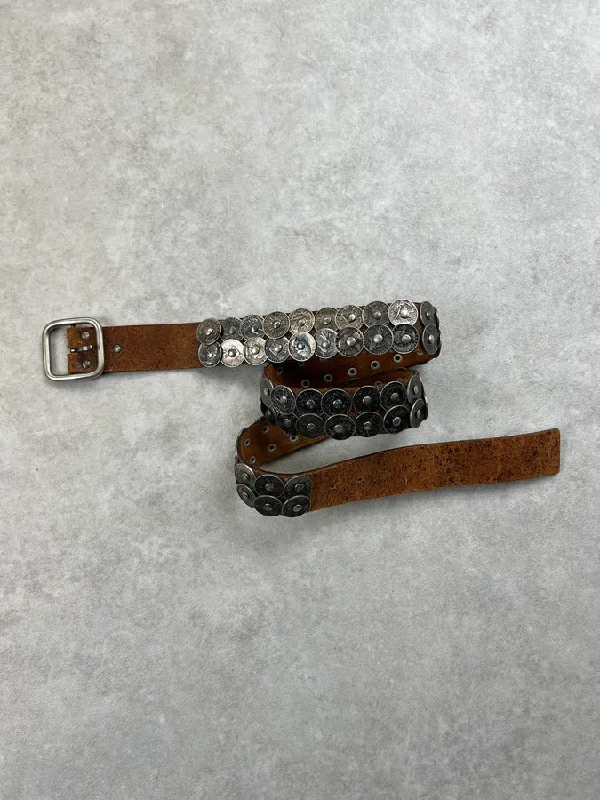 2000s Daniele Alessandrini Brown Hybrid Liberty Coin Leather Belt hQtJhlG 1