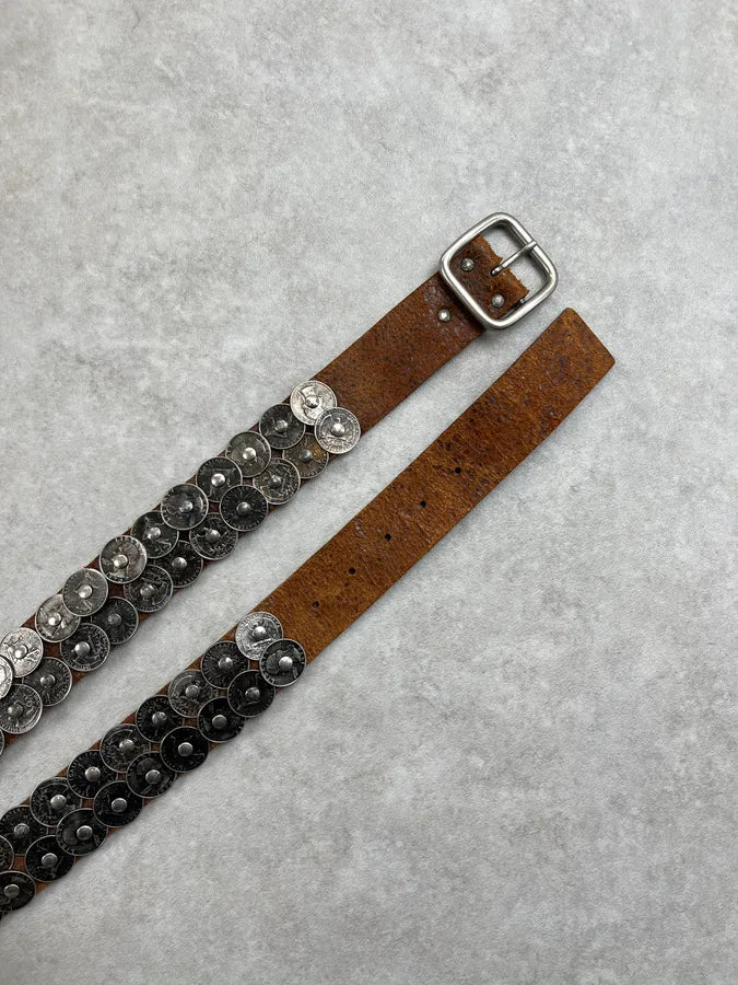 2000s Daniele Alessandrini Brown Hybrid Liberty Coin Leather Belt hQtJhlG 3