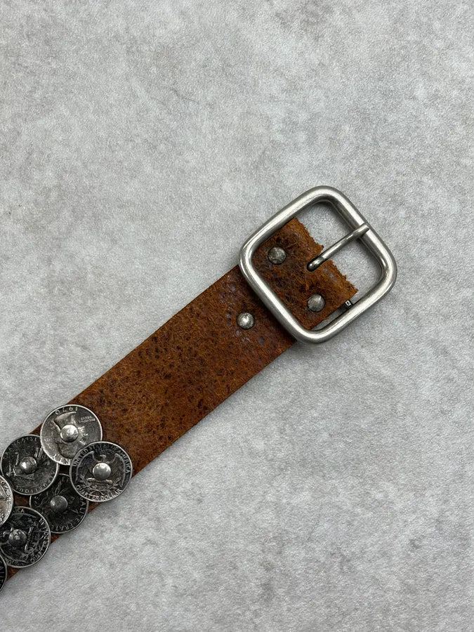 2000s Daniele Alessandrini Brown Hybrid Liberty Coin Leather Belt hQtJhlG 4